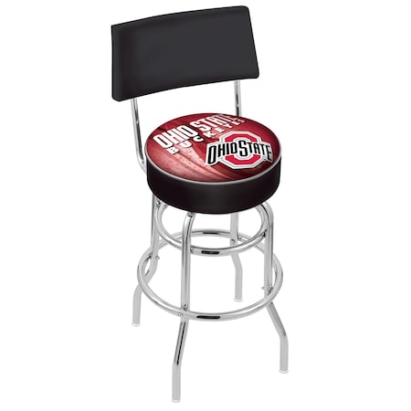 Holland Bar Stool Co 30" Chrome 2-Ring Ohio State Swivel Bar Stool, Back L7C430OhioSt-D2